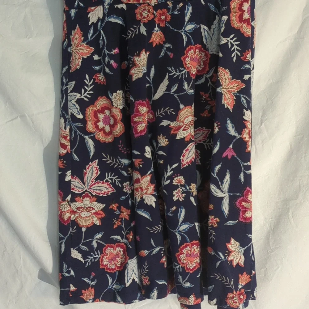 Old Navy | Knit Floral Print Dress Scoop Back Tie Navy Blue | L (10-12)